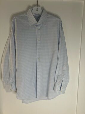 Charles Tyrwhitt Light Blue Checked Dress Shirt 16.5 Slim Fit